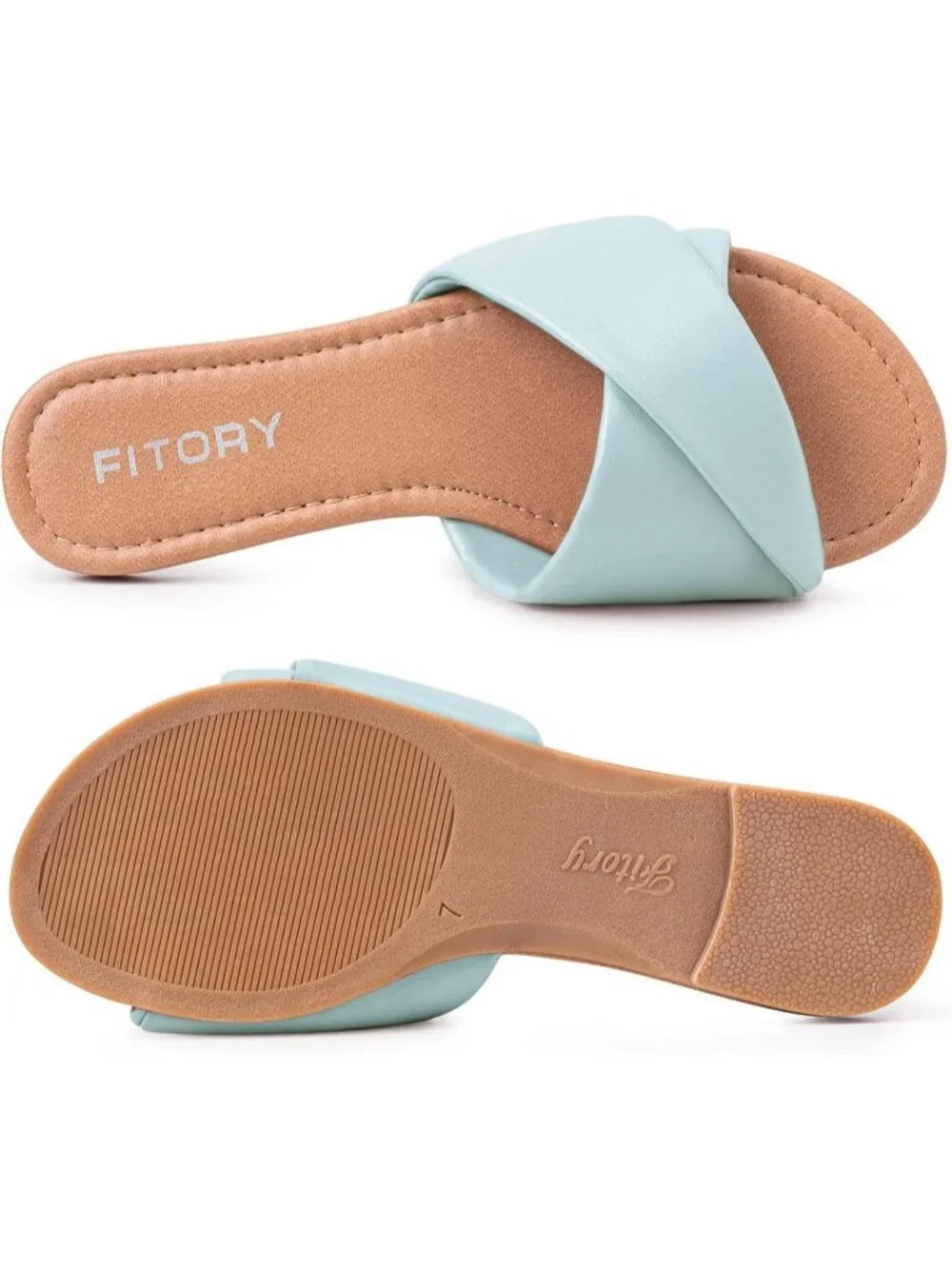 Women's Baby Blue Flat Sandals Fashion Slides With Leather Slippers for Summer